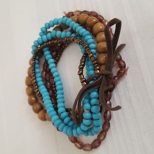 Vintage Wood Metal Plastic Bead Bracelet Lot